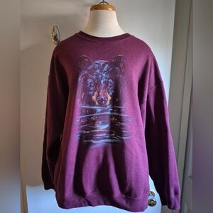 Burgundy Black Bear Graphic Crewneck Sweatshirt